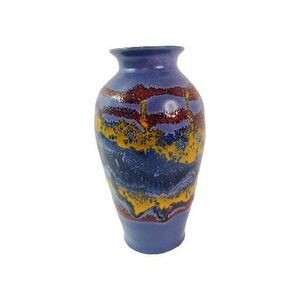 Purple Drip Glaze Pottery Vase Signed Lebeth Lammers With Red And Yellow 6 Inch